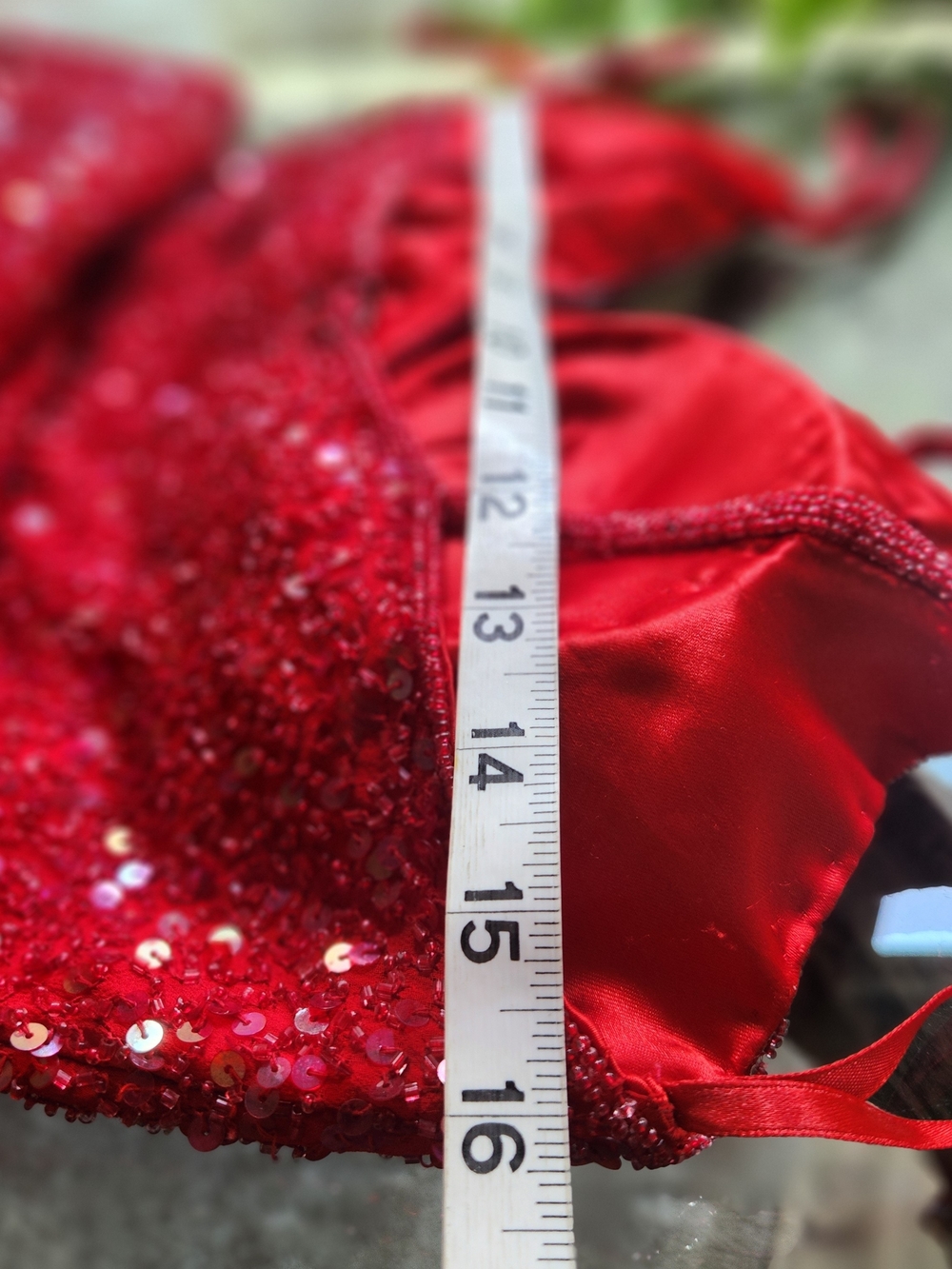 Vintage 1990s Scala Red Silk Beaded Sequin Fringe Maxi Gown Made in India M - Picture 9 of 15